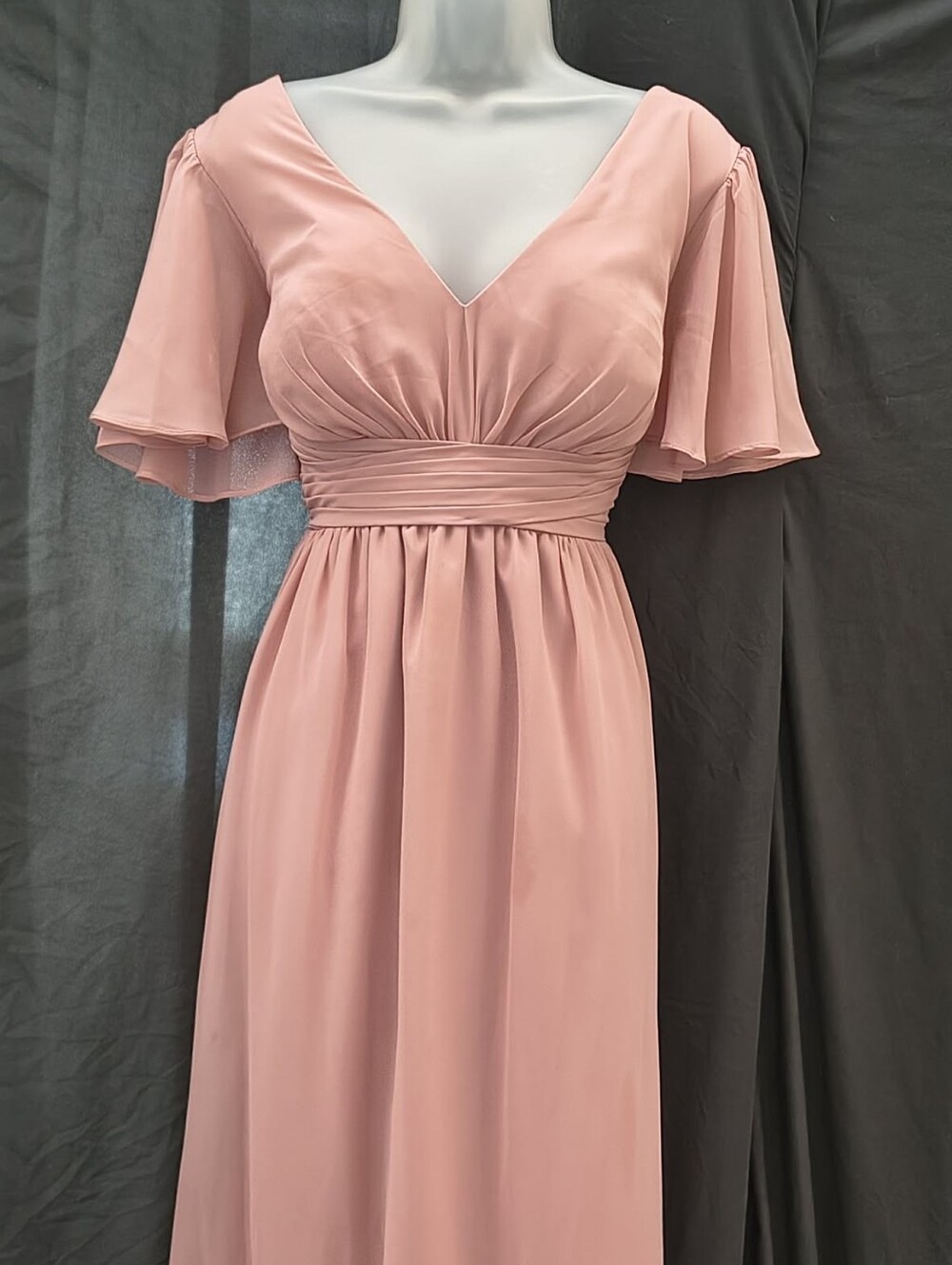 Azazie Blush Pink Flutter-Sleeve Empire Maxi Dress - Picture 4 of 4
